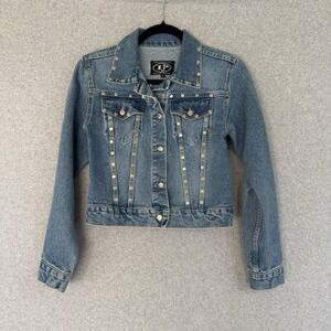 Vintage denim jacket womens small pull it studded Y2K jean